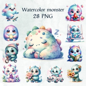 28 PNG Monsters Clipart Bundle, Monsters Clipart, Kinderzimmer Dekoration, Geschenke für Mädchen, Kinder für Karte, Baby Monster, kommerzielle Nutzung