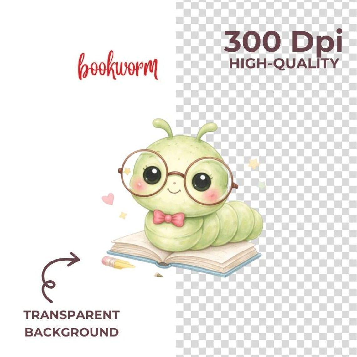 Cute Bookworm Clipart Bundle PNG | Back to School Teacher Sublimation ...