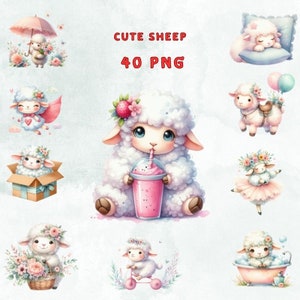 40 PNG niedliche Schafe Clipart, Valentinstag, Kinderzimmer Clipart, Valentinstag Tierpaar, kommerzielle Nutzung