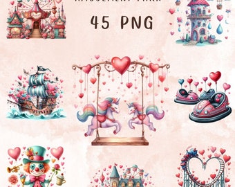 45 PNG Watercolor Amusement Park Clipart, Clipart Bundle, Circus Carnival, attraction park, Kids Art, Nursery art, Commercial Use