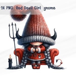 24 PNG Acuarela Chica Diablo Roja, Gnomo Png, Gnomos Adorables, Decoración Infantil, Regalos para Niñas, Niños para tarjetas, Uso Comercial