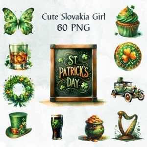 60 PNG Aquarelle Saint-Patrick Clipart, Mignon Saint Patrick’s Day PNG, Shamrock Clipart, Utilisation commerciale