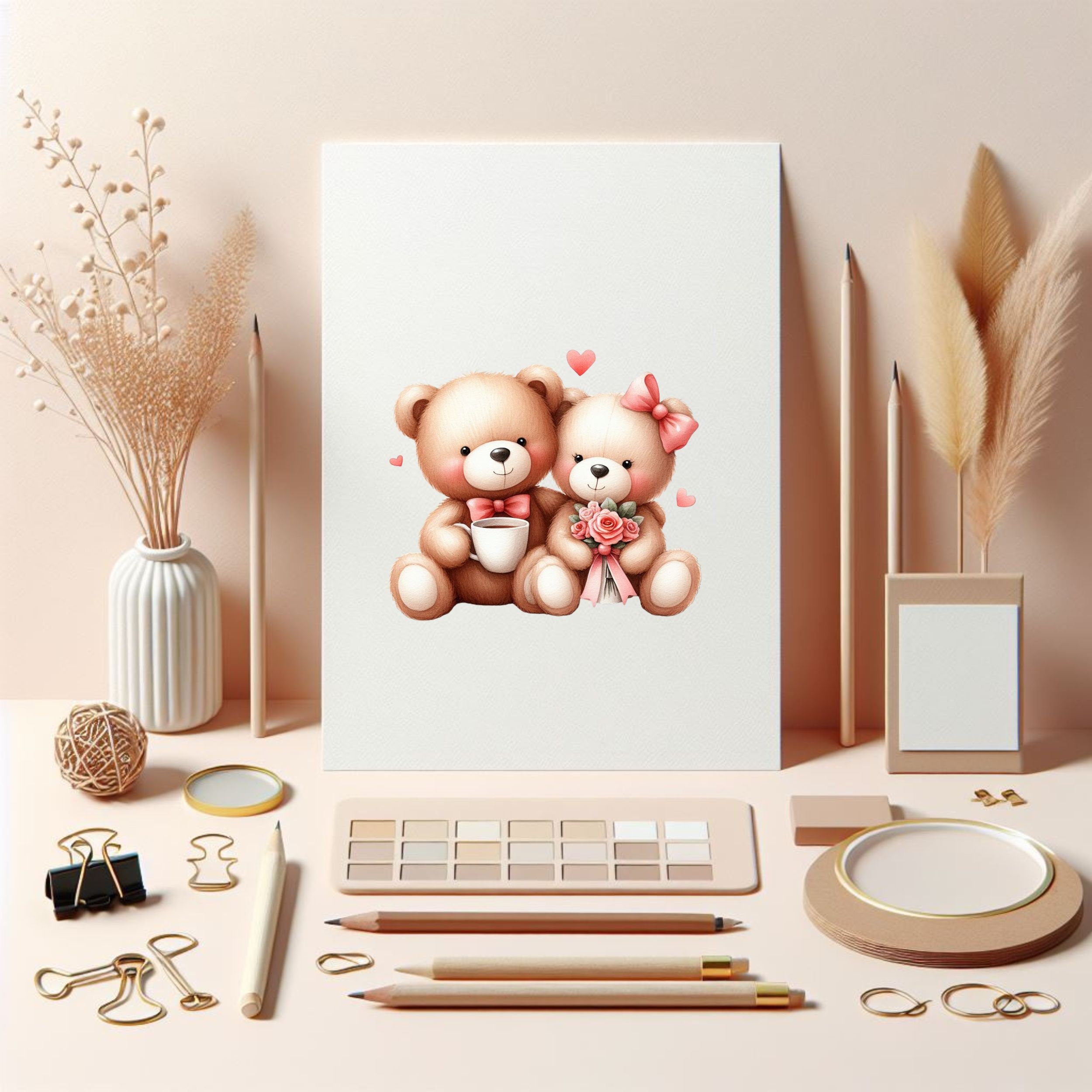 25 PNG Watercolor Teddy Bear Couple Minimalist Clipart, Valentines Day ...