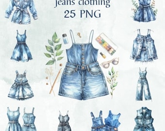 25 PNG watercolor denim items, love denim clipart, Denim Women, jeans clothing,Commercial Use