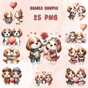 25 PNG Beagle paar Valentinstag Clipart, valentinstag, Kinderzimmer Clipart, Tierpaar, Dekorationskarten, kommerzielle Nutzung