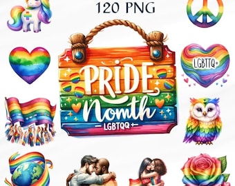 120 PNG Acquerello Pride Clipart,Peace Love Pride PNG, Bundle Pride Rainbow PNG, Clipart LGBTQ, Uso commerciale