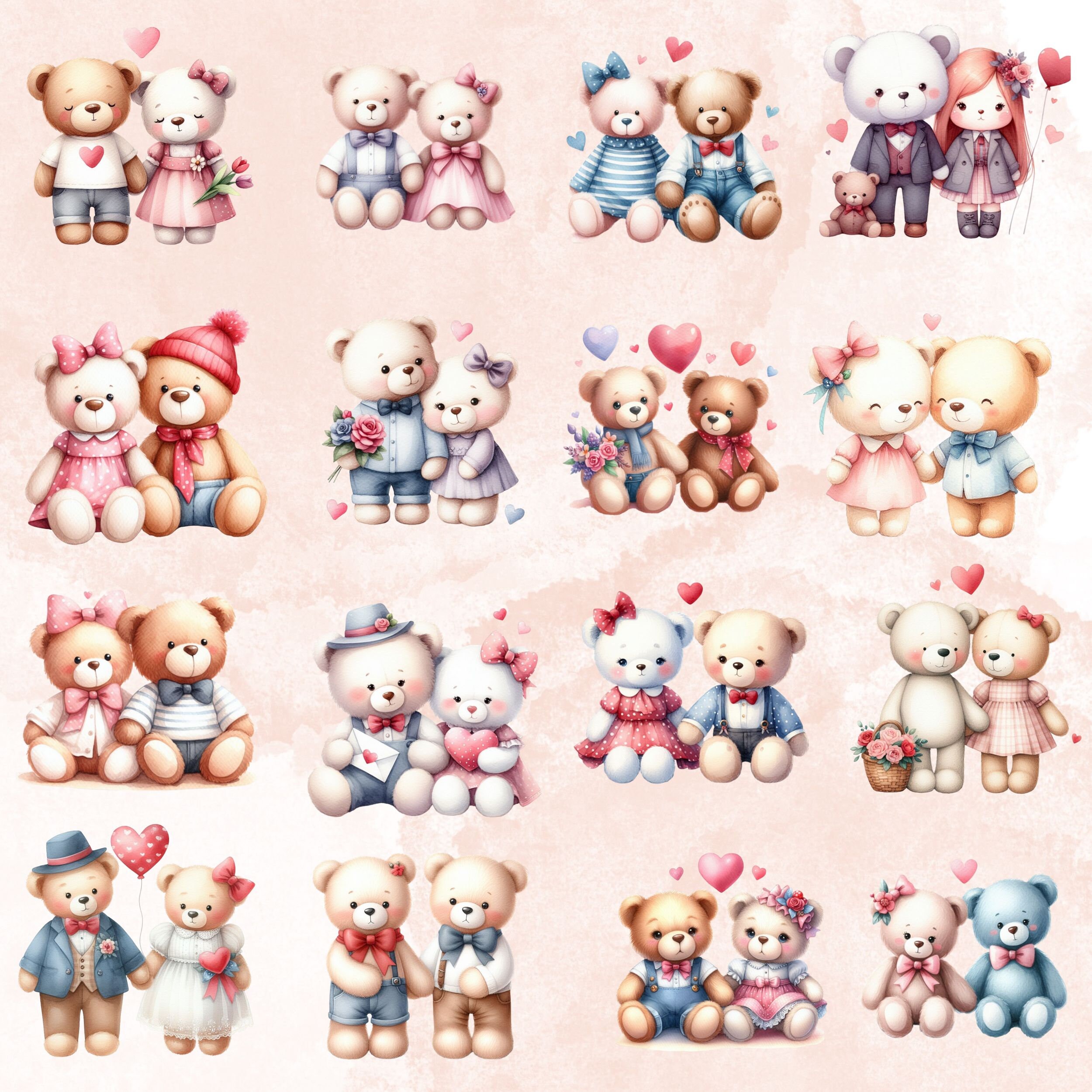 25 PNG Watercolor Teddy Bear Couple Minimalist Clipart, Valentines Day ...