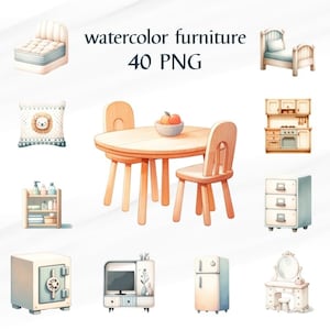 40 PNG meble Clipart, sofa słodka, Pakiet Clipart, wystrój wnętrz, meble, Zastosowanie komercyjne