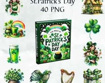 40 PNG Acquerello San Patrizio Clipart, PNG carino San Patrizio, Clipart Shamrock, Uso commerciale