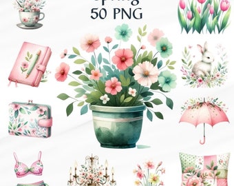 50 PNG spring Clipart, Cottagecore Clipart, flowers Clipart, Spring Watercolor, Flowers Digital Paper, Spring Floral Clipart, Commercial Use