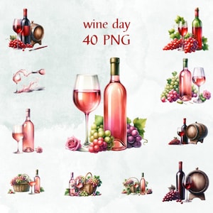 40 PNG Watercolor Wine Clipart , Clipart Bundle, White Wine clipart,Wine Barrel Celebration, Commercial Use