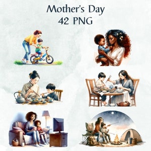 42 PNG Aquarell Muttertag Clipart, gemalte Mutter und Kind Clipart, Mutter und Kind, Karte machen Frau, kommerzielle Nutzung