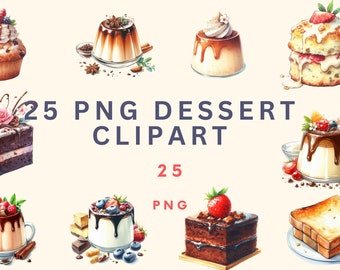 25 PNG Dessert  Clipart | Bread Clipart, Commercial Use,Watercolor Dessert Clipart ,Printable Desserts