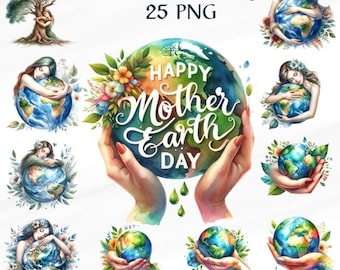 25 PNG Earth Day, Mother Earth Watercolor Clipart, Mother's Day, Mother Clipart,Bundle, Commercial Use