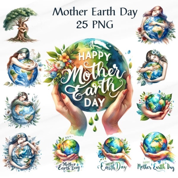 25 PNG Earth Day, Mother Earth Watercolor Clipart, Mother's Day, Mother Clipart,Bundle, Commercial Use