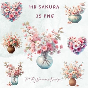 35 PNG Cherry Blossom Flower, Clipart Bundle, flowers Clipart, Watercolor Pink Sakura, Flowers Digital Paper, Commercial Use