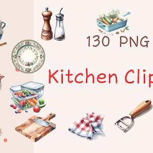 130 PNG aquarel keuken clipart clipart, aquarel bakbenodigdheden - transparante achtergrond digitale download PNG - commercieel gebruik