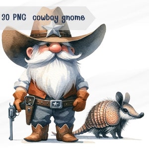 30 PNG  Watercolor Cowboy Clipart  gnome, sublimation design download,  Cowboy Gnomes, Gifts for Girls, Kids for card, Commercial Use