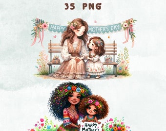 35 PNG Watercolor Mother's Day Clipart, Painted Mother and Child Clipart, Mom and Child,  Card Making Woman, Commercial Use