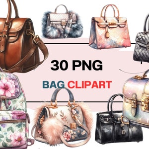 30 PNG Aquarell Tasche Clipart, Taschen und Blumen - transparenter Hintergrund digitaler Download PNG Grafiken - kommerzielle Nutzung