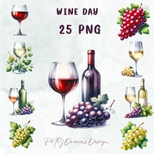 25 PNG Aquarell Wein Clipart, Clipart Bundle, Weißwein Clipart, Weinfass Feier, kommerzielle Nutzung