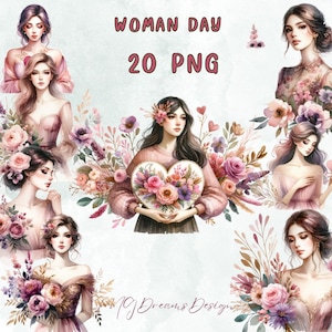 20 PNG Clipart acquerello festa della donna, acquerello ragazza alla moda, festa della donna, donna che crea biglietti, donna capo, uso commerciale