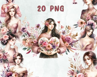 20 PNG 女性の日の水彩画クリップアート、ファッションガールの水彩画、女性の日、カードを作る女性、女性の上司、商用利用
