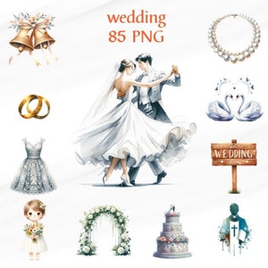 85 PNG acuarela linda boda Clipart, Paquete de imágenes prediseñadas, imágenes prediseñadas románticas, Dulces románticos, Uso comercial