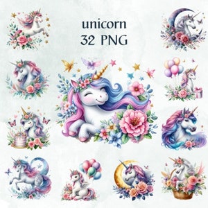 32 PNG Unicorn, Clipart, Valentine Day, Nursery Clipart, Rainbow Clip Art,Unicorn Png, Commercial Use