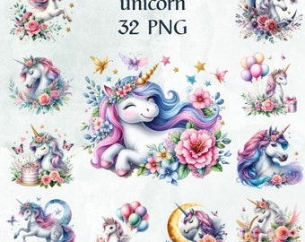 32 PNG Unicorn, Clipart, Valentine Day, Nursery Clipart, Rainbow Clip Art,Unicorn Png, Commercial Use