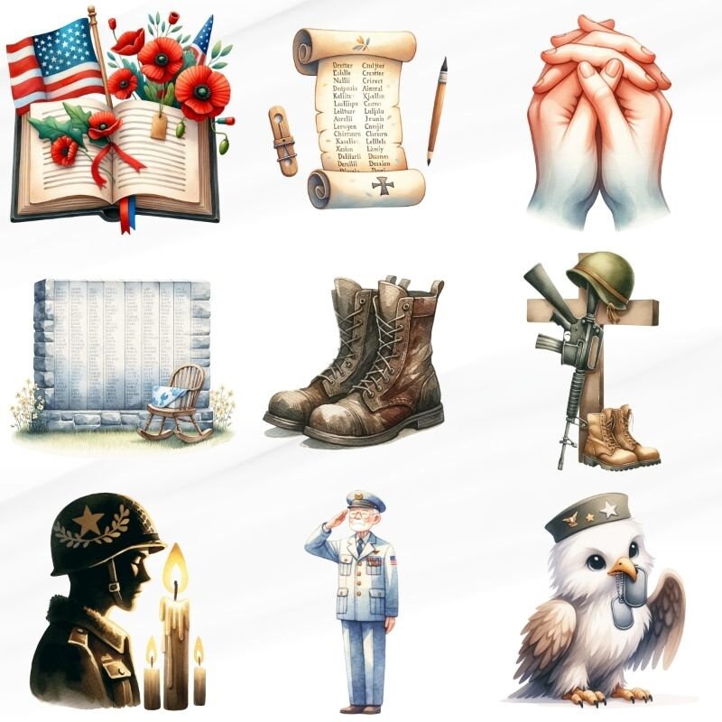 50 PNG Watercolor Memorial Day Clipart , Memorial Day, USA America Day ...