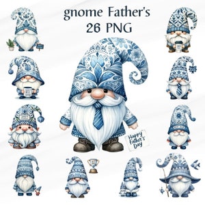 26 PNG  Watercolor Fathers Day Gnomes  Adorable Gnomes  , Nursery Decoration, Gifts for Girls, Kids for card, Commercial Use