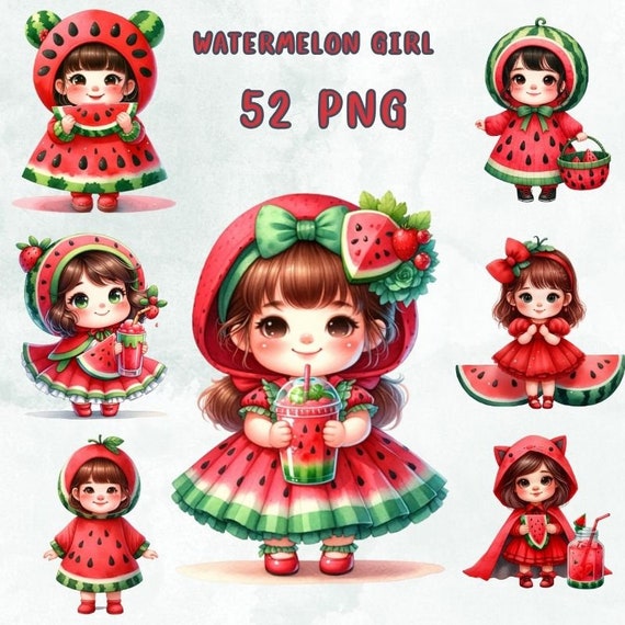 52 PNG Watermelon PNG sublimation, Watermelon  watercolor clipart, watermelon girl Clipart, Watermelon for card, Commercial Use