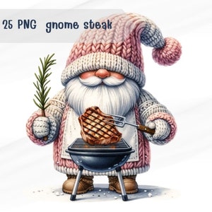 24 PNG Aquarell Gnomsteak, Steak Gnom png, Design Download, entzückende Zwerge, Geschenke für Mädchen, Kinder für Karte, kommerzielle Nutzung