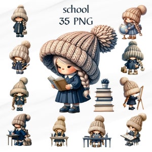 35 PNG Aquarell Schule Clipart, süße Schulkinder, süße Schulkinder Clipart, süße Junge Schulanfang, kommerzielle Nutzung