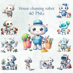 40 PNG Robot Clipart, Clipart Bundle, Gift for kids, House cleaning robot Clipart,Cute Robot , Commercial Use