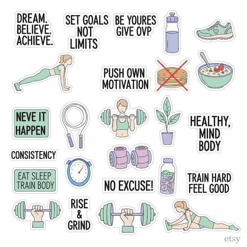Exersice Sticker Digital Fitness Sticker Bulk PNG Set: Gym Workout Yoga Motivation - Etsy