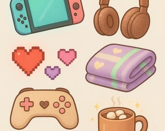 Cozy Gamer Sticker Pack | Pastel Gaming PNG Bundle (Digital Download)