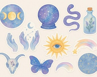 Watercolor Zodiac Sticker Pack – Mystical Astrology, Celestial Vinyl