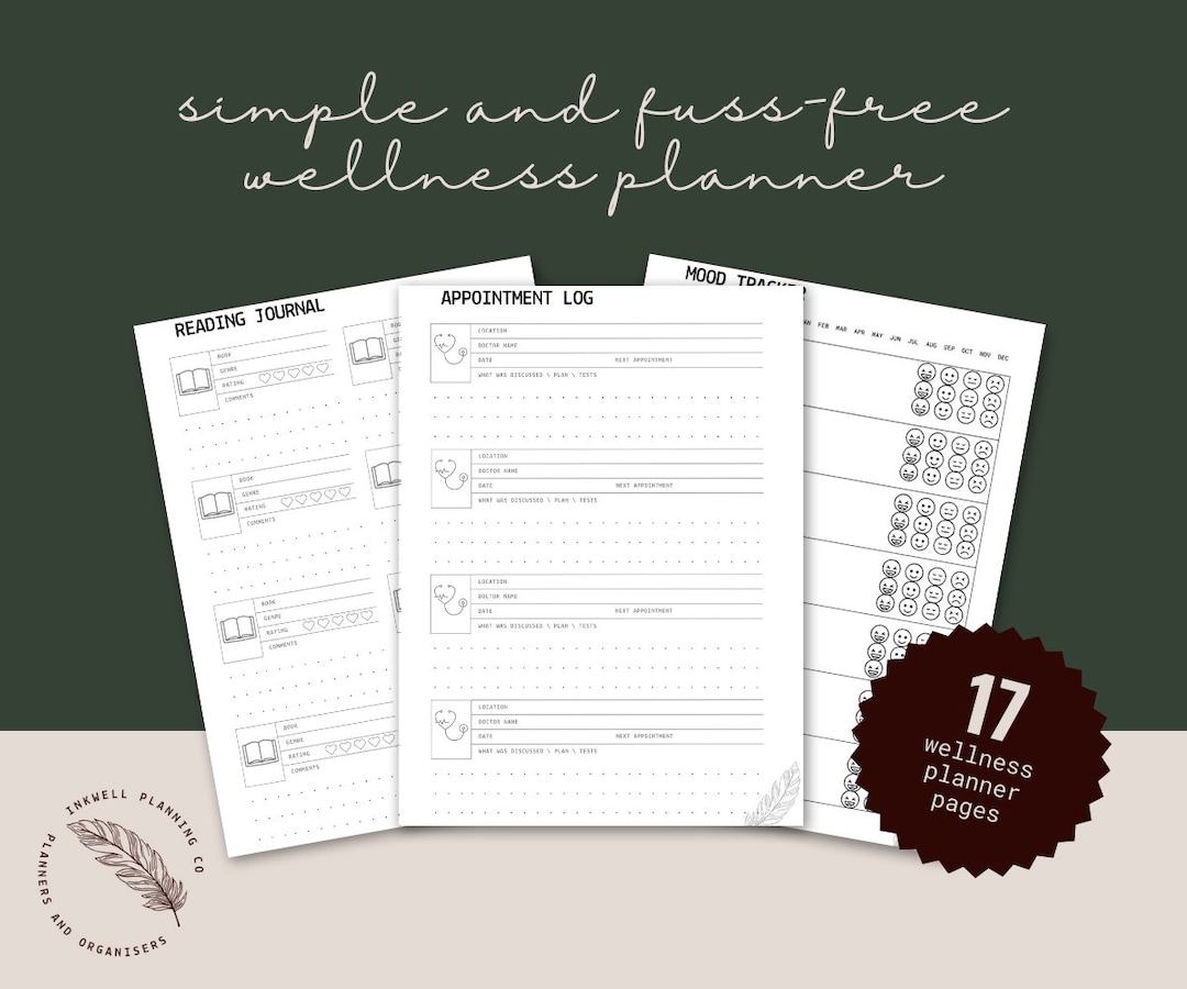 Simple Wellness Digital Planner - Black and White | Print Planner ...
