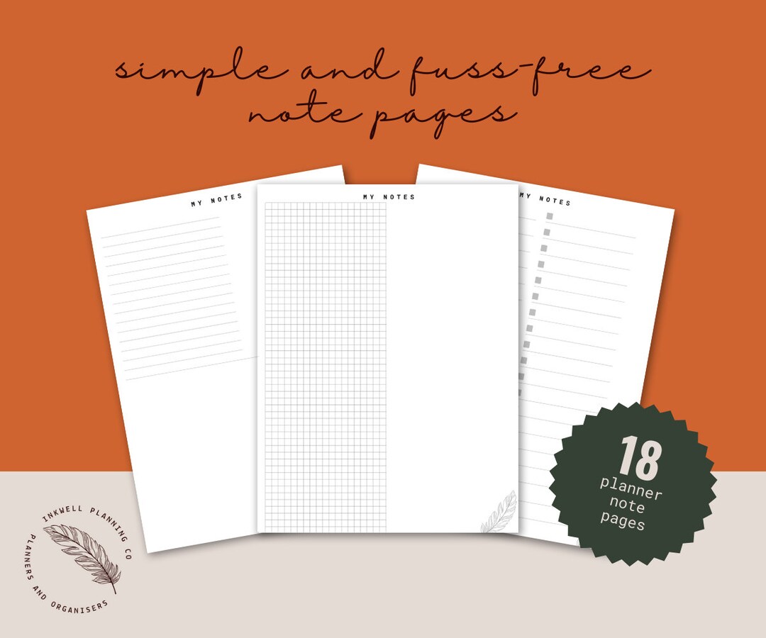 Note Pages for Digital Planner - Black and White | Print Planner | Note ...