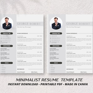 Professional CVTemplate, with Cover Letter | Resume Template with Photo | Executive Resume Template | CV Template, Editable on Canva