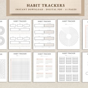 Habit Trackers, Minimalistic Daily Habit Tracker Printable, Everyday Habit Tracker ,Editable Canva Instant Download