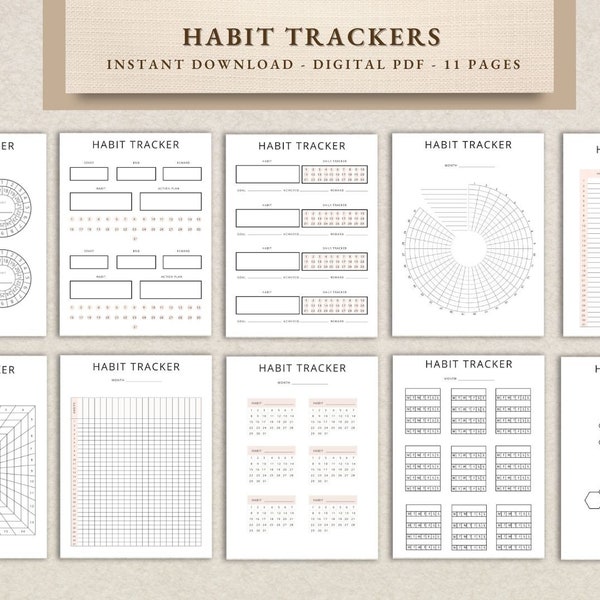 Habit Trackers, Minimalistic Daily Habit Tracker Printable, Everyday Habit Tracker ,Editable Canva Instant Download