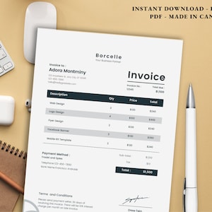 Grey Payment Invoice - Invoice , Modern Client Invoice | Editable Template | Services Invoice | Business Invoice