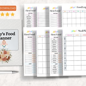 Baby Food Checklist Printable, First Foods Baby Led Weaning Infant Nutrition Guide Meal Planner, Diet Tracker New Mom Gift Baby Shower