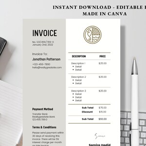 Beige Company Invoice Template Invoice, Modern Client Invoice | Editable Template | Services Invoice, Business Invoice