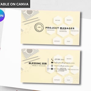 Cartão de visita de gerente de projeto, modelo de cartão de visita, código QR, download instantâneo, cartão telefônico DIY, cartão editável, modelo Canva