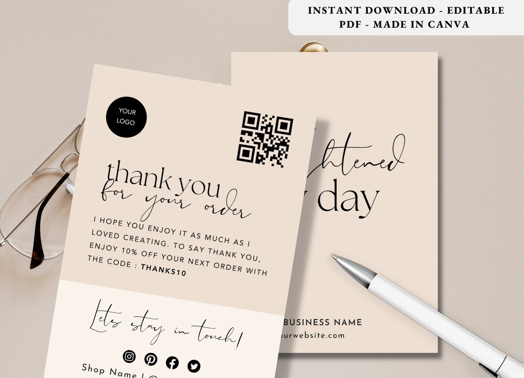 Small Business Thank You Card With QR Code Printable Template for Small ...