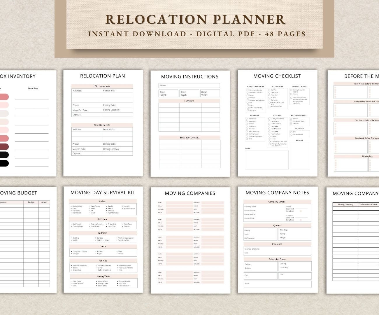 Relocation Planner Printable and Editable Canva Templates Moving ...